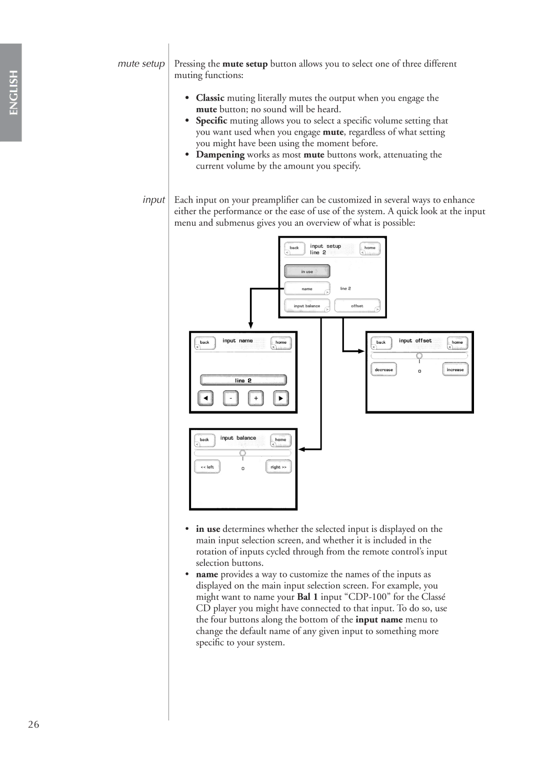 Classe Audio cp-700 owner manual Mute setup Input 