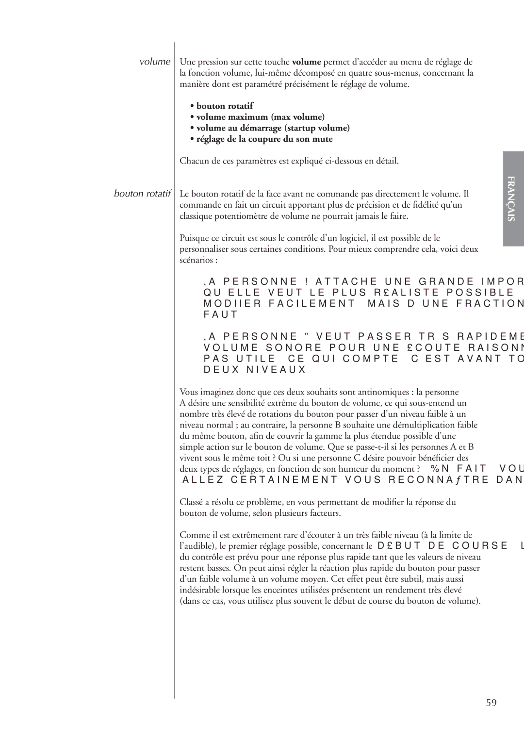 Classe Audio cp-700 owner manual Volume Bouton rotatif, Chacun de ces paramètres est expliqué ci-dessous en détail 