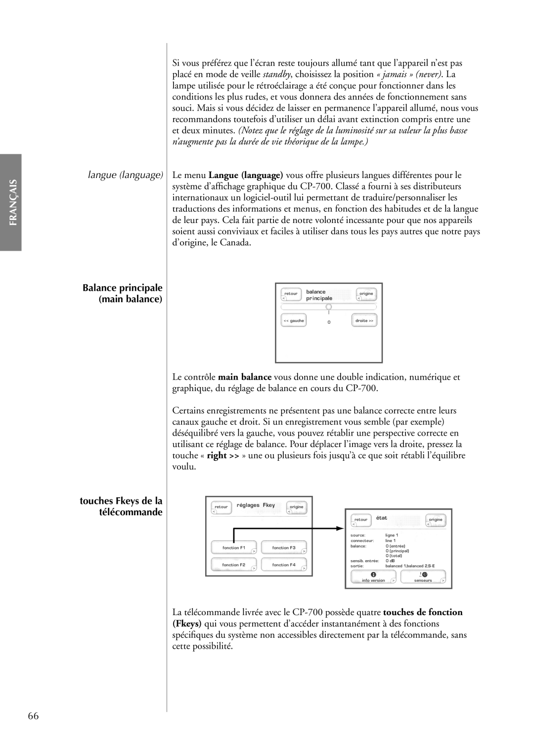 Classe Audio cp-700 owner manual Langue language, Balance principale main balance 