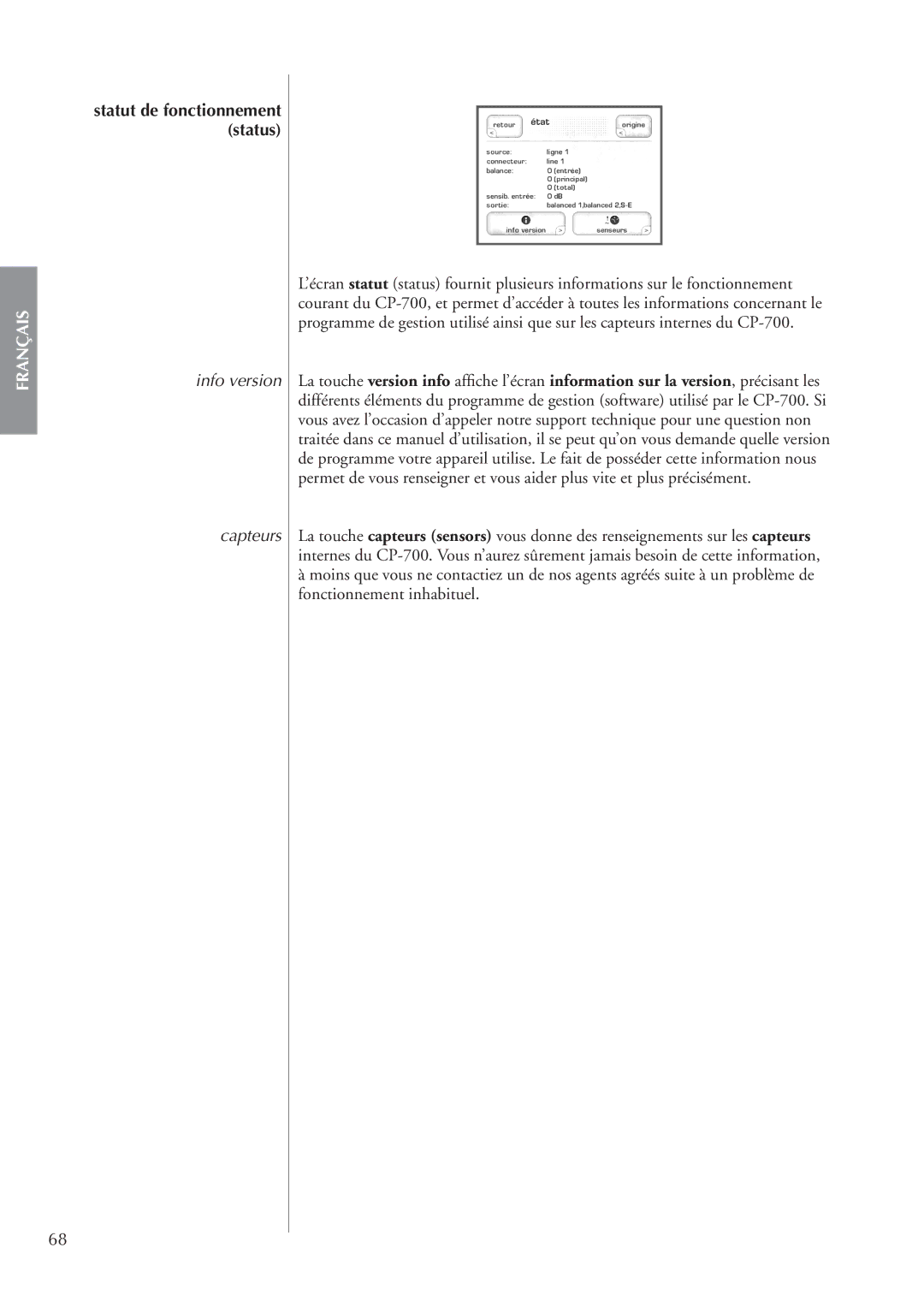 Classe Audio cp-700 owner manual Info version Capteurs 