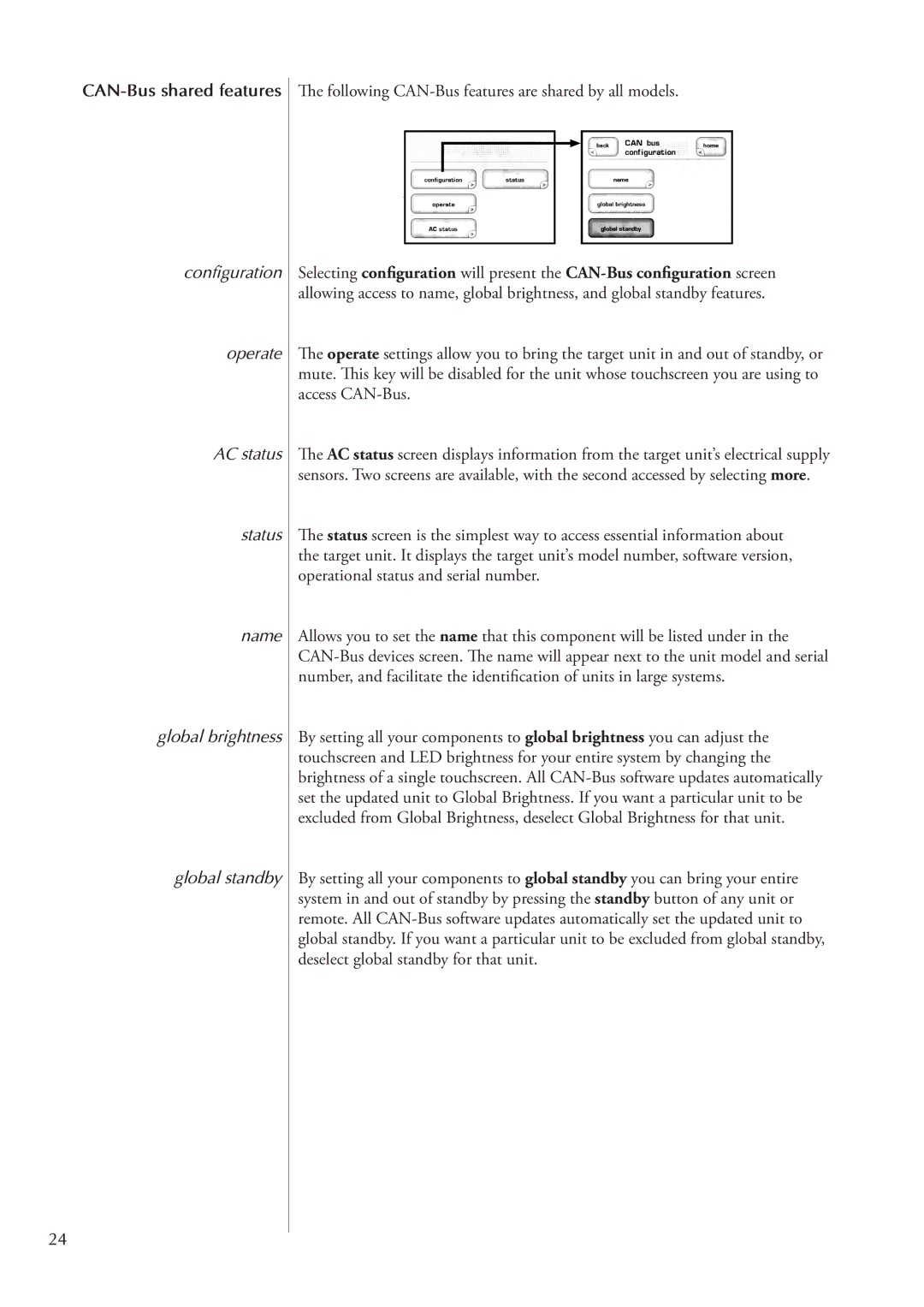 Classe Audio CT-2300, CA-2300 owner manual CAN-Bus shared features, Following CAN-Bus features are shared by all models 