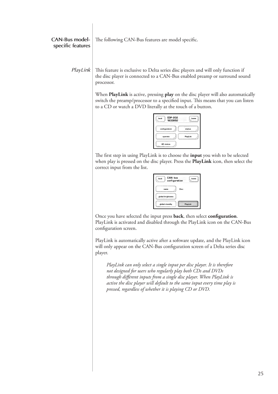 Classe Audio CA-2300, CT-2300 owner manual PlayLink, Following CAN-Bus features are model specific 