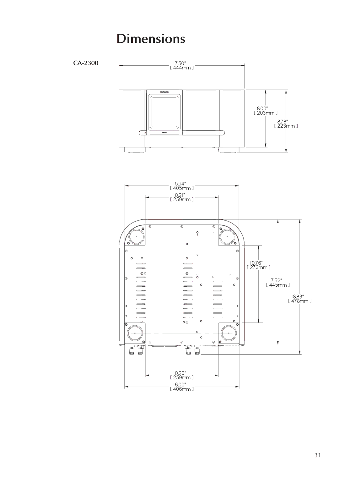 Classe Audio CA-2300, CT-2300 owner manual Dimensions 