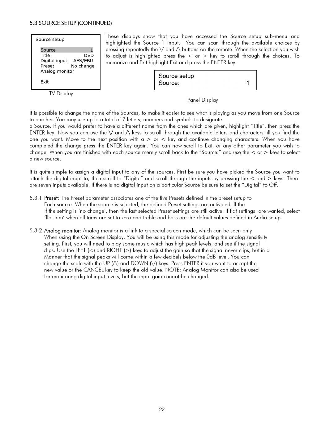 Classe Audio SSP-30 MKII owner manual Source setup Source1, Source Setup 