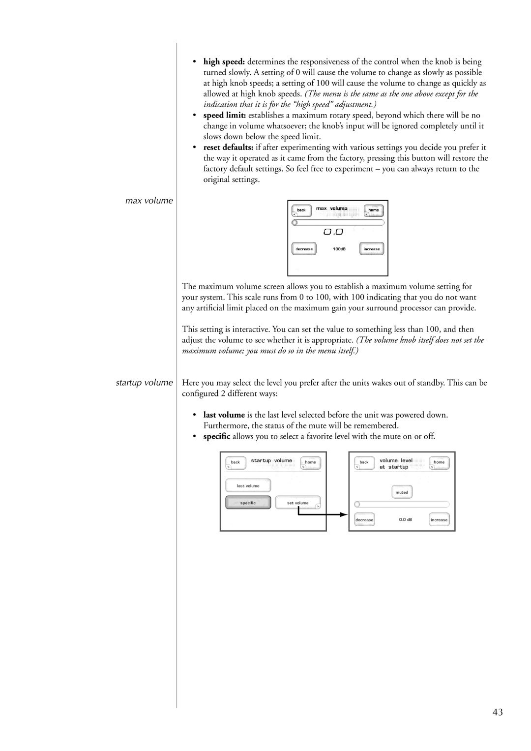 Classe Audio SSP-300 owner manual Max volume Startup volume 