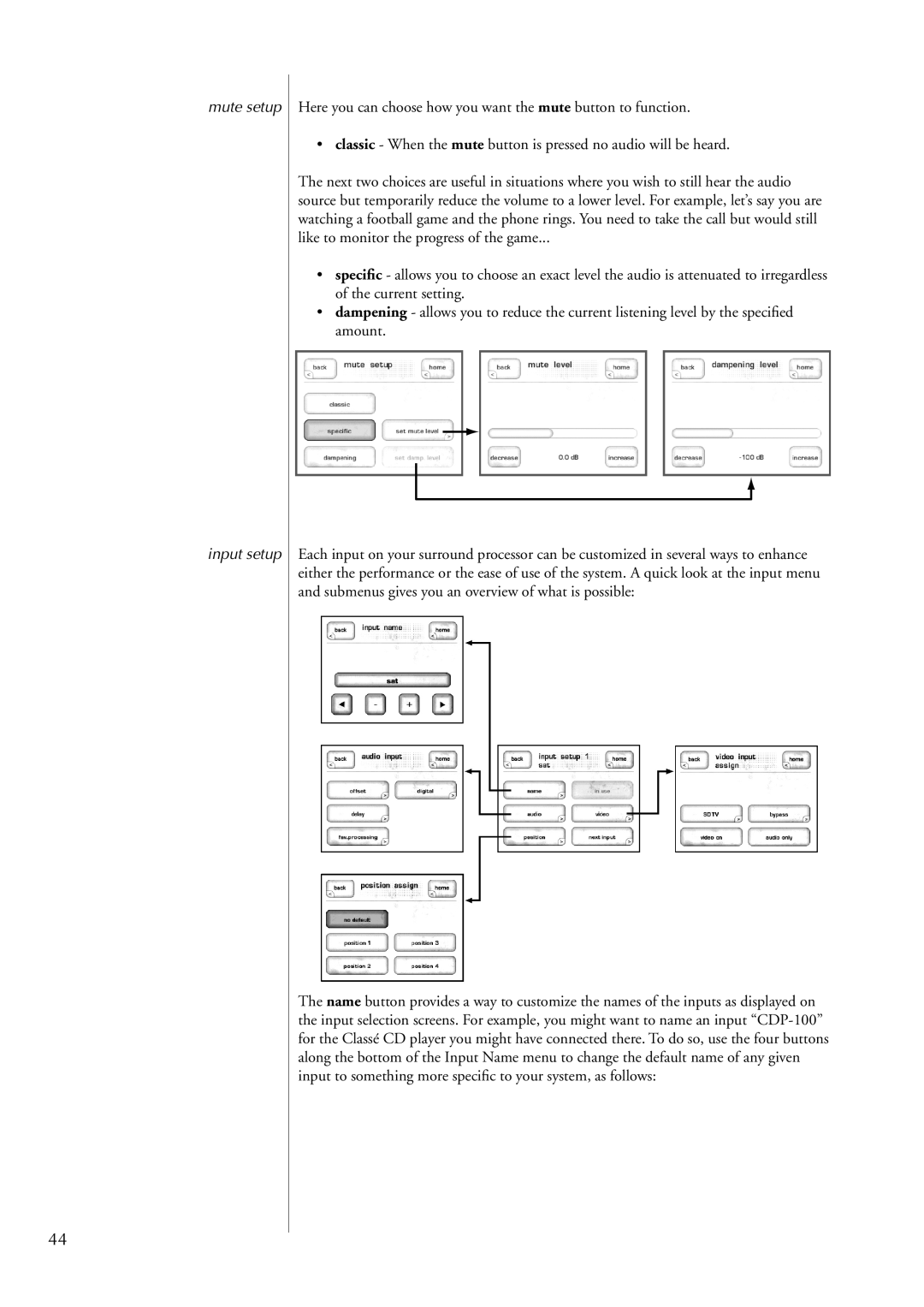 Classe Audio SSP-300 owner manual Mute setup Input setup 