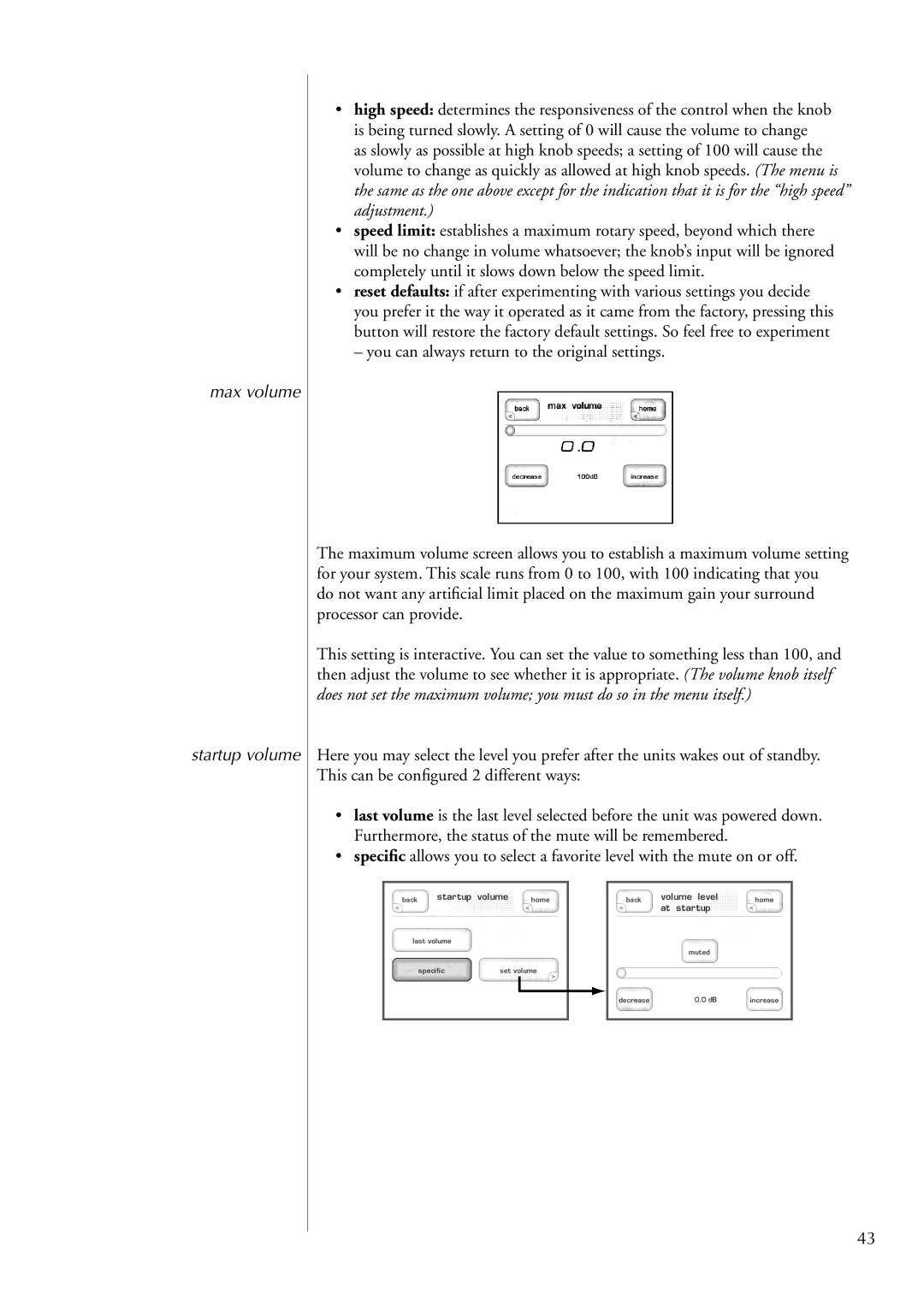 Classe Audio SSP-600 owner manual Max volume Startup volume 