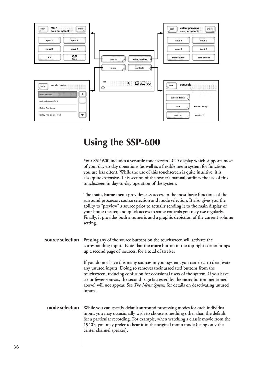 Classe Audio owner manual Using the SSP-600, source selection mode selection 
