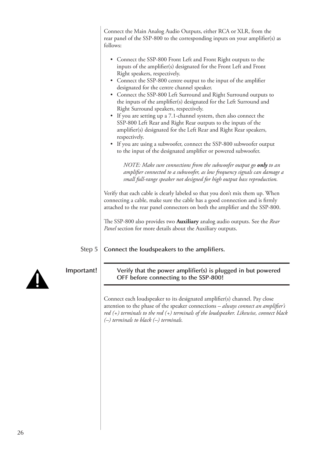 Classe Audio SSP-800 owner manual Terminals to black terminals 