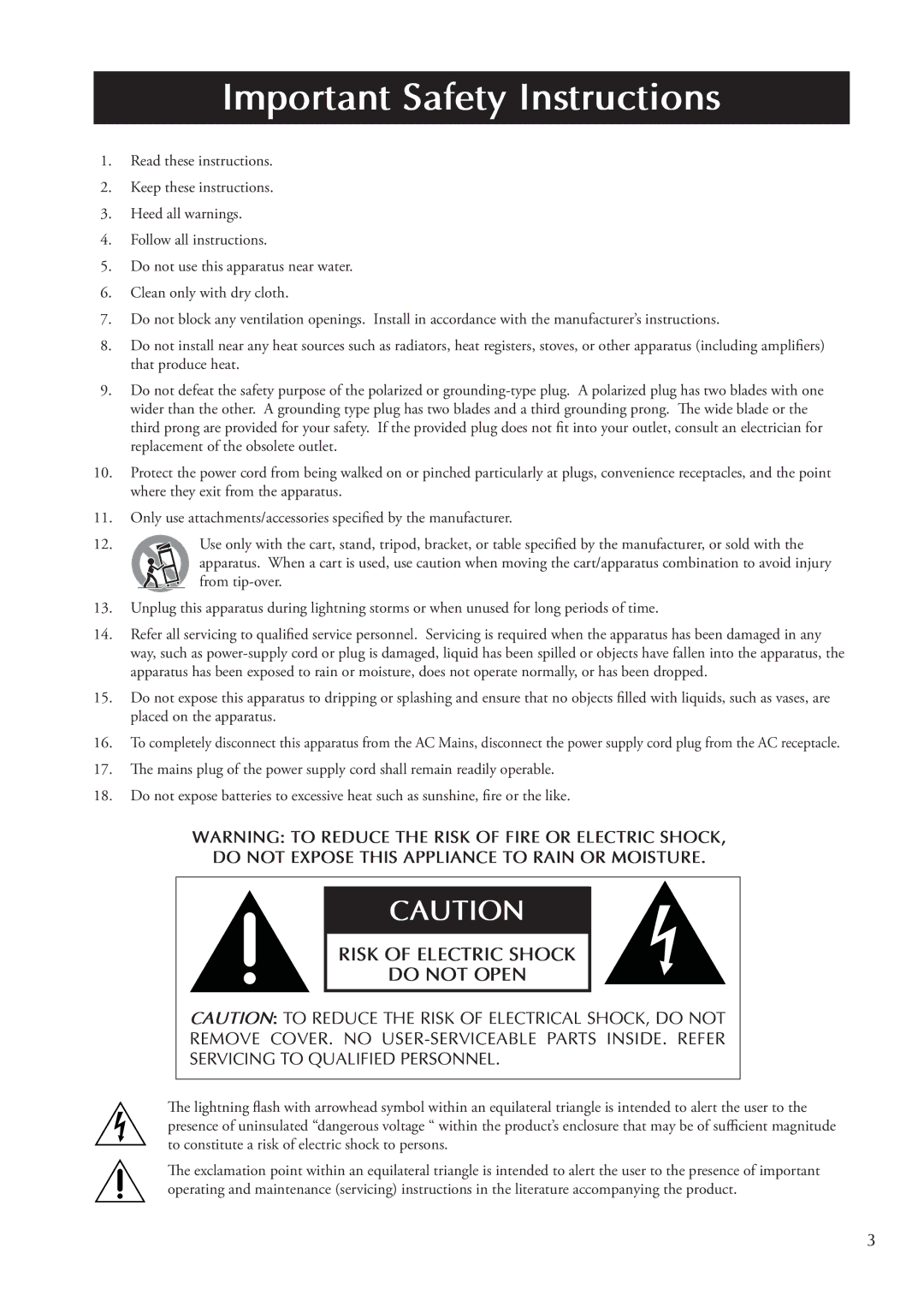 Classe Audio SSP-800 owner manual Important Safety Instructions 