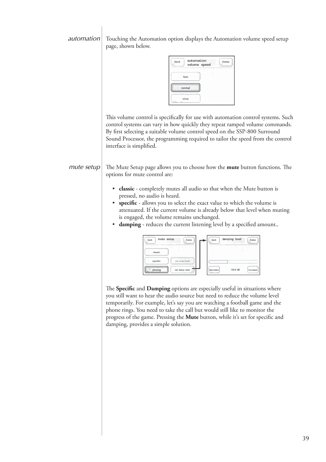 Classe Audio SSP-800 owner manual Automation Mute setup 