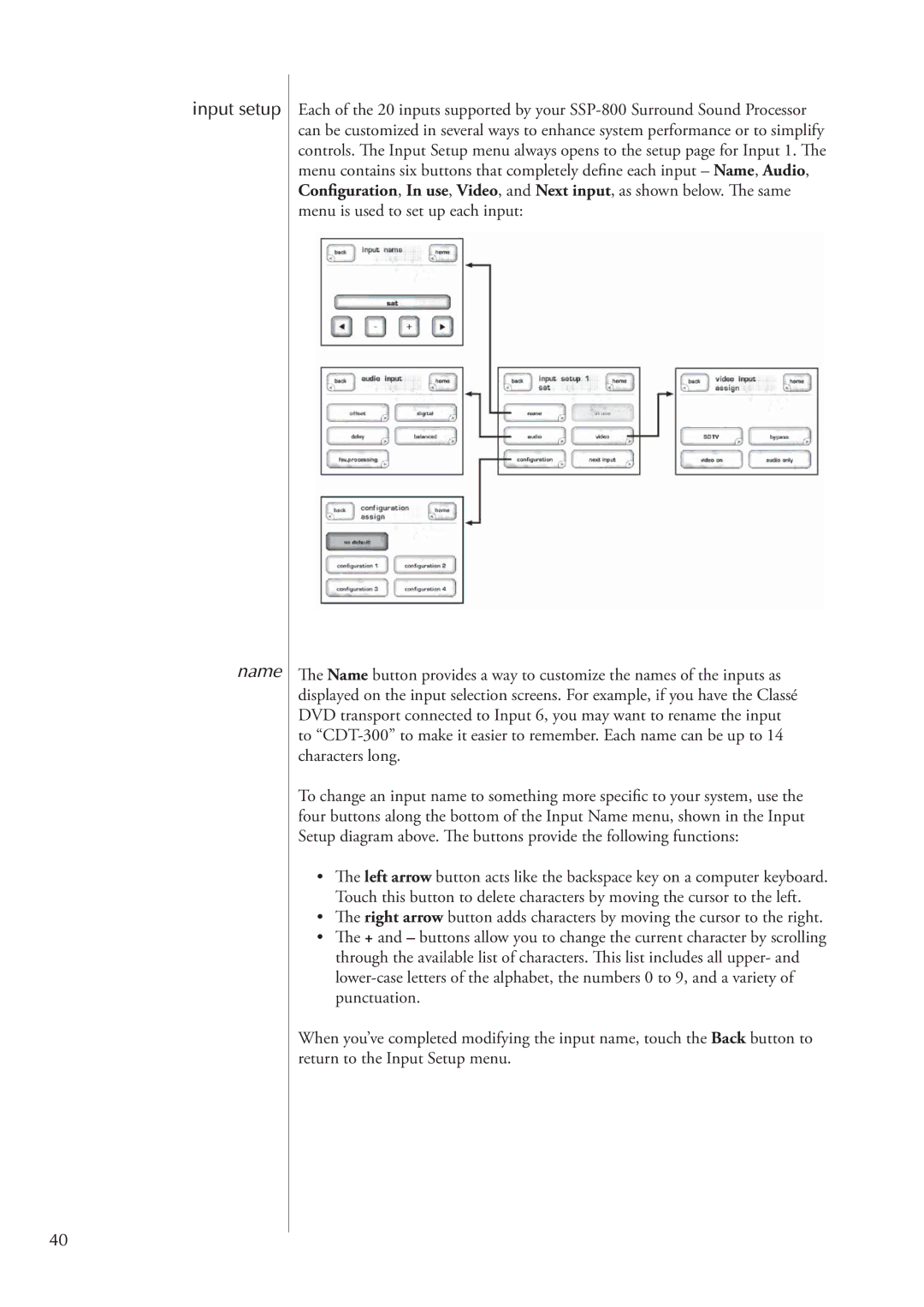 Classe Audio SSP-800 owner manual Input setup, Name 