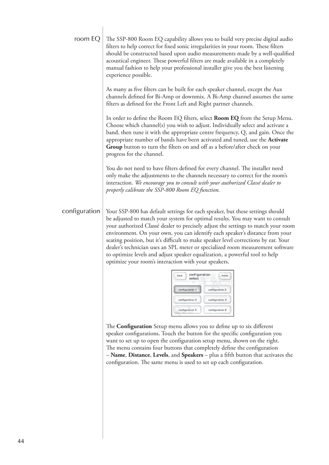 Classe Audio SSP-800 owner manual Room EQ Configuration 