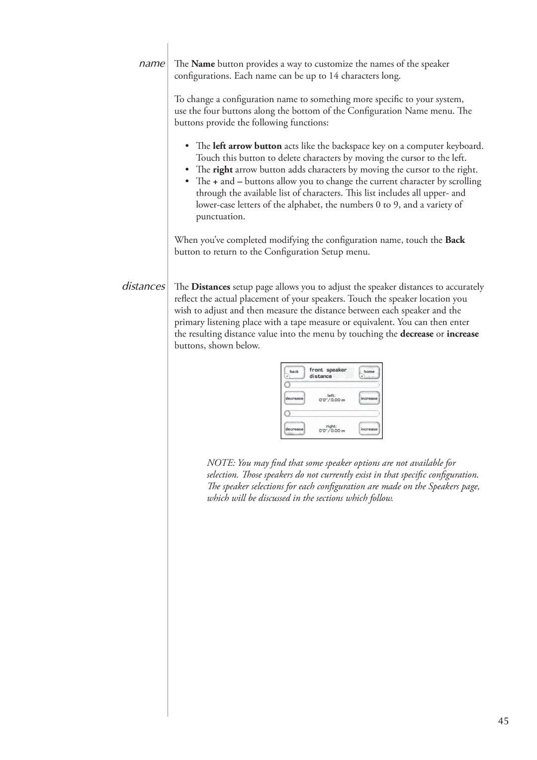 Classe Audio SSP-800 owner manual Name Distances 