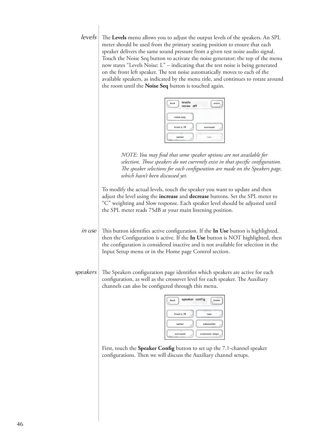 Classe Audio SSP-800 owner manual Levels, Use Speakers 