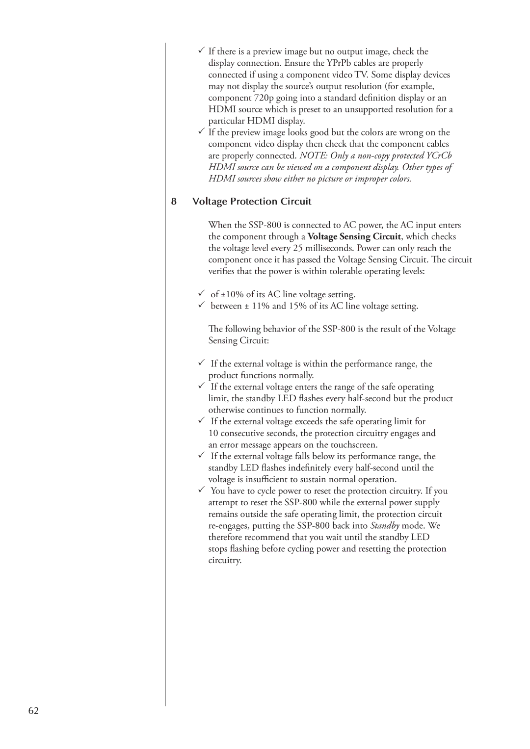 Classe Audio SSP-800 owner manual Voltage Protection Circuit 