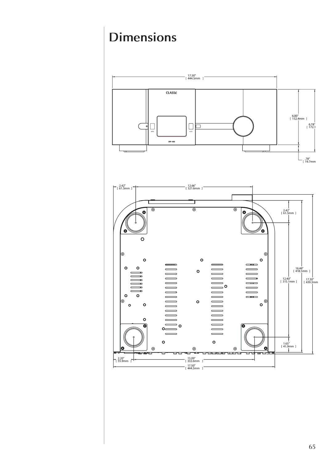 Classe Audio SSP-800 owner manual Dimensions 