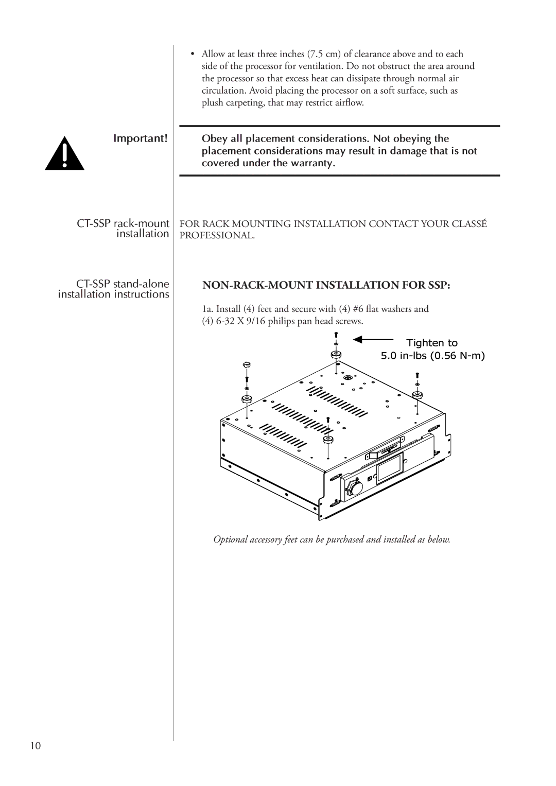 Classe Audio SSP-800/CT-SSP owner manual NON-RACK-MOUNT Installation for SSP 