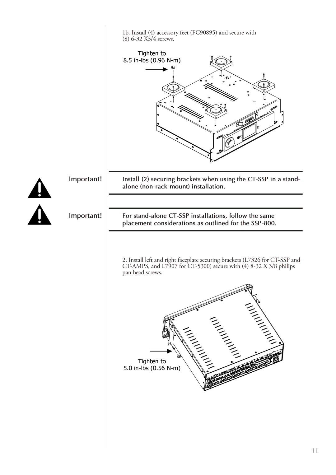 Classe Audio SSP-800/CT-SSP owner manual Tighten to In-lbs 0.96 N-m 