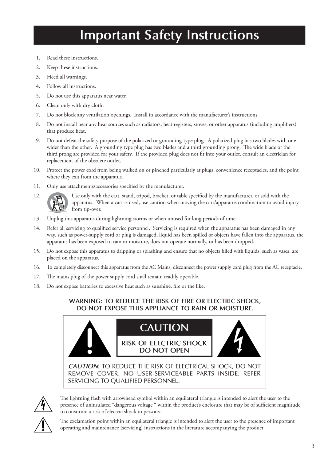 Classe Audio SSP-800/CT-SSP owner manual Important Safety Instructions 