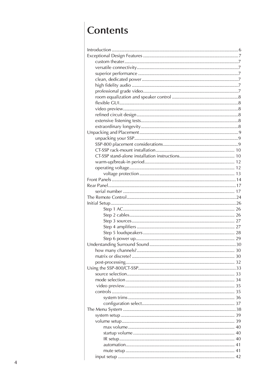 Classe Audio SSP-800/CT-SSP owner manual Contents 