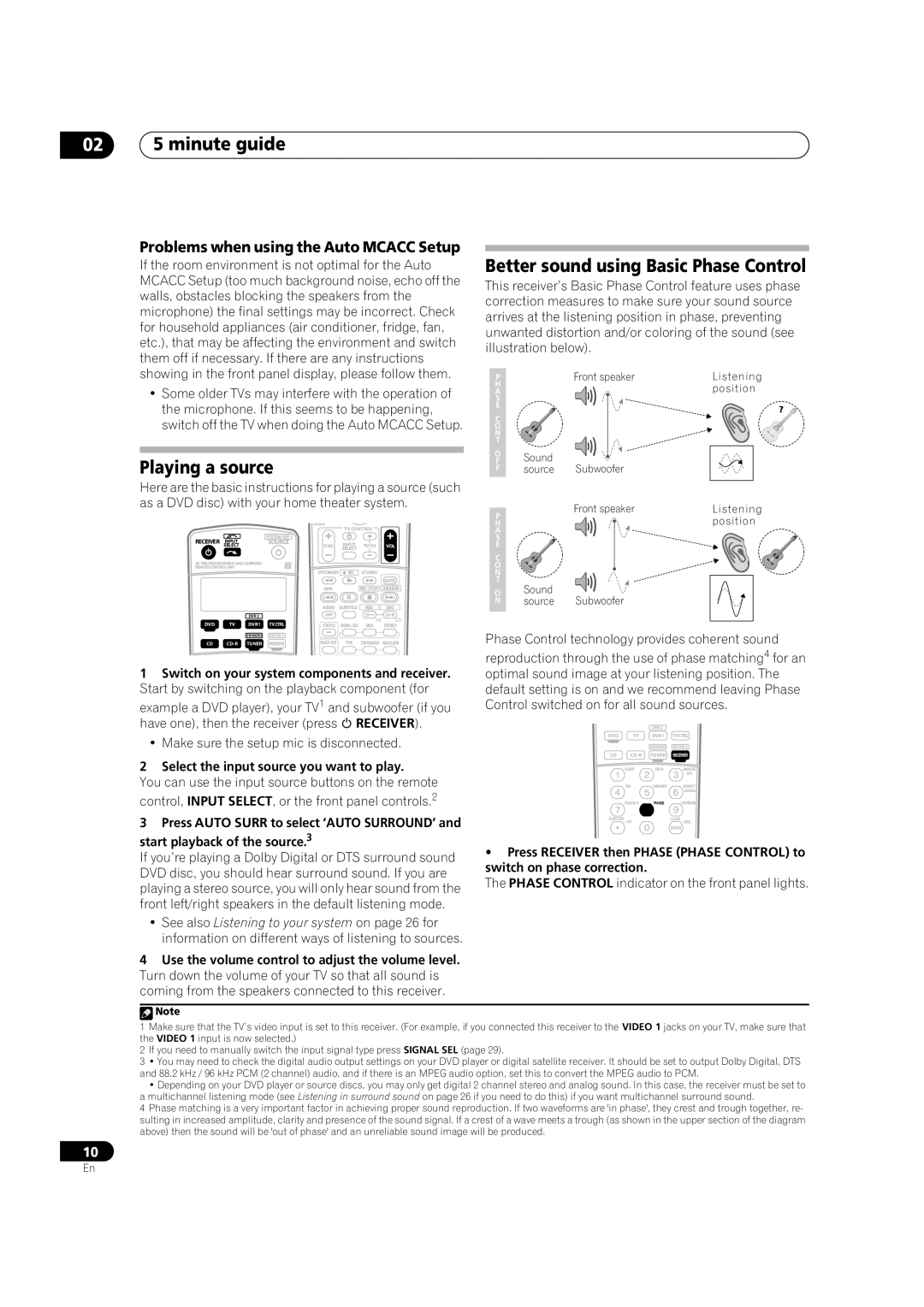 Classe Audio VSX-80TXV-S manual 02 5 minute guide, Playing a source, Better sound using Basic Phase Control 