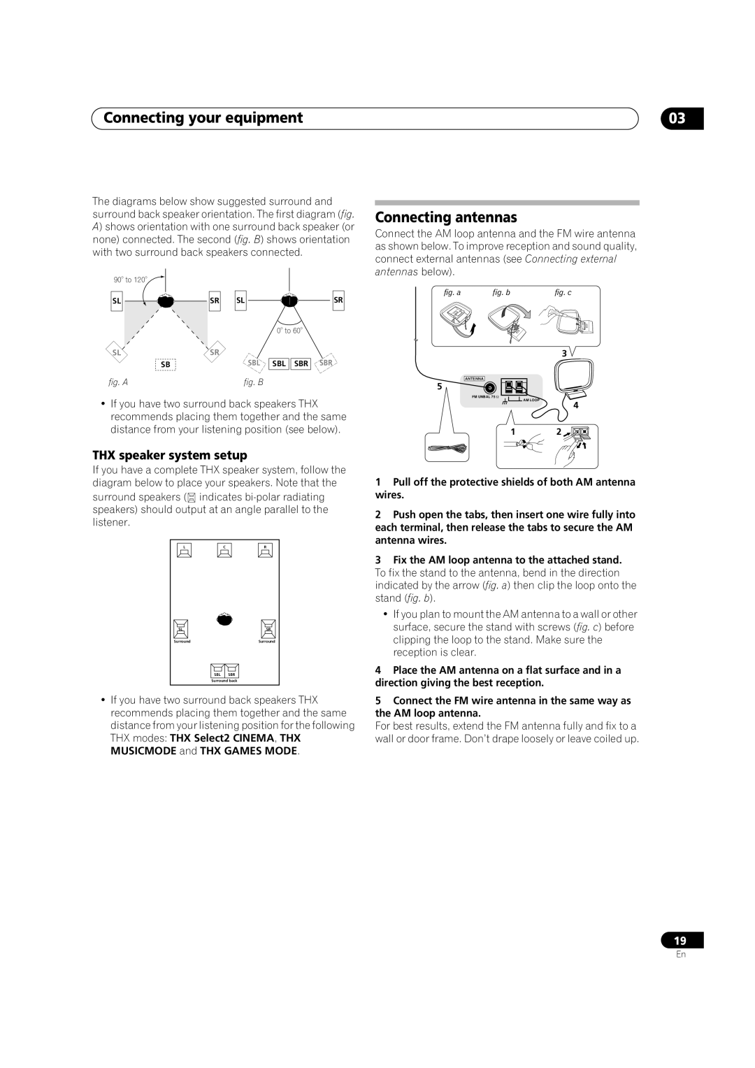 Classe Audio VSX-80TXV-S manual Connecting antennas, THX speaker system setup 