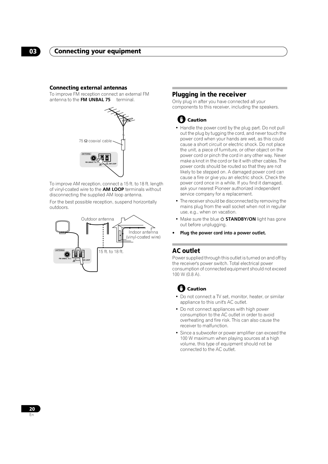 Classe Audio VSX-80TXV-S manual Plugging in the receiver, AC outlet, Connecting external antennas 