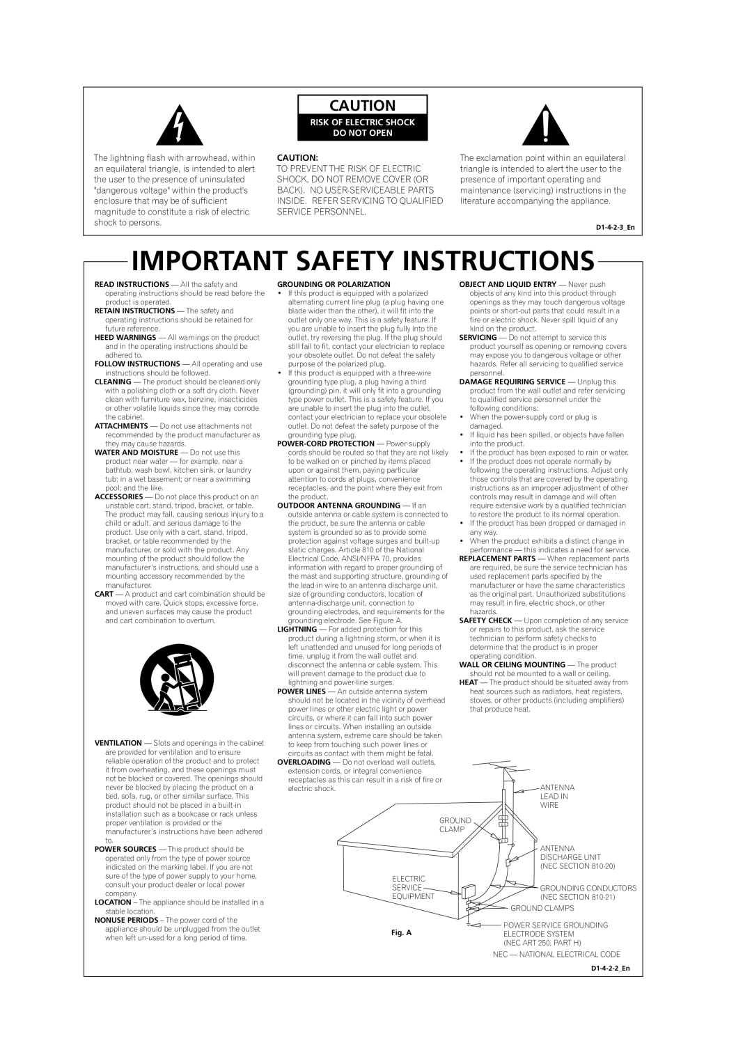 Classe Audio VSX-80TXV-S manual Important Safety Instructions 