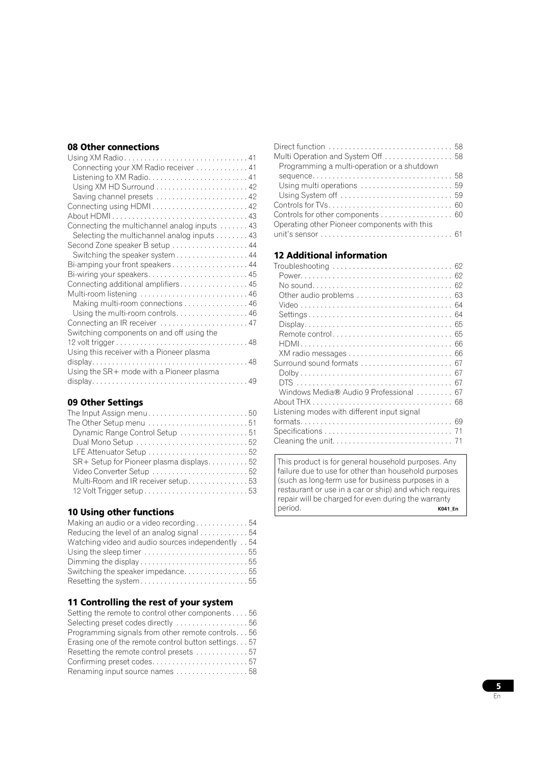 Classe Audio VSX-80TXV-S Other connections, Other Settings, Using other functions, Controlling the rest of your system 