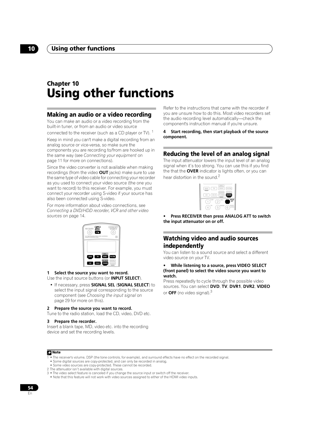 Classe Audio VSX-80TXV-S manual Using other functions Chapter, Making an audio or a video recording 