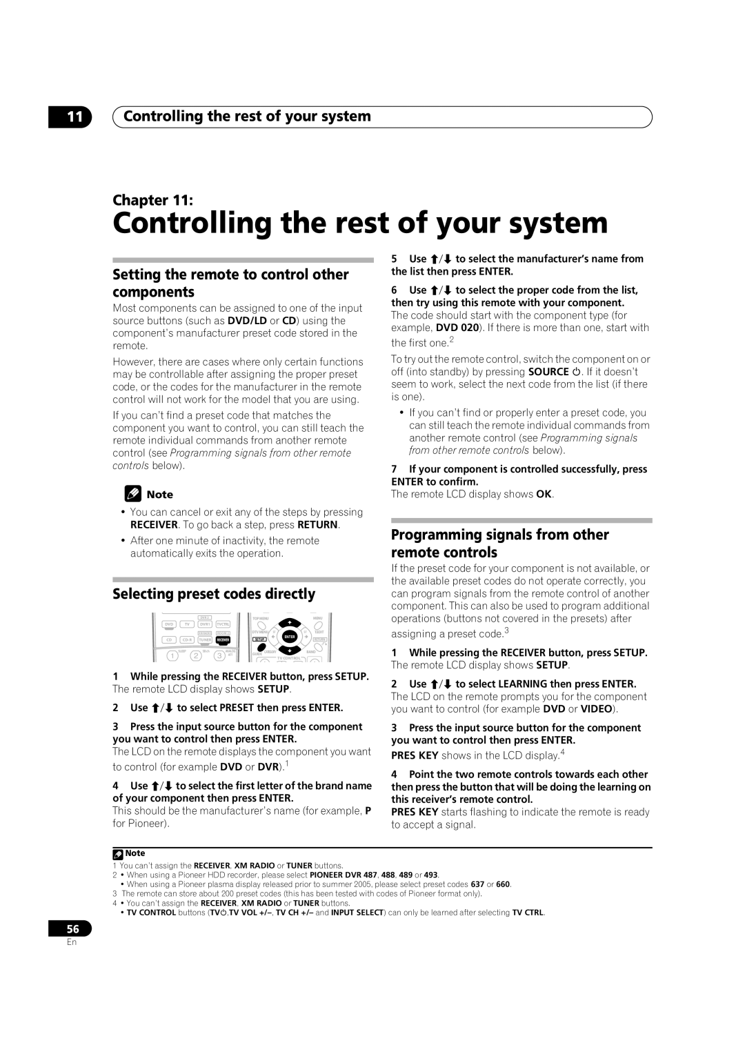 Classe Audio VSX-80TXV Controlling the rest of your system Chapter, Setting the remote to control other components 