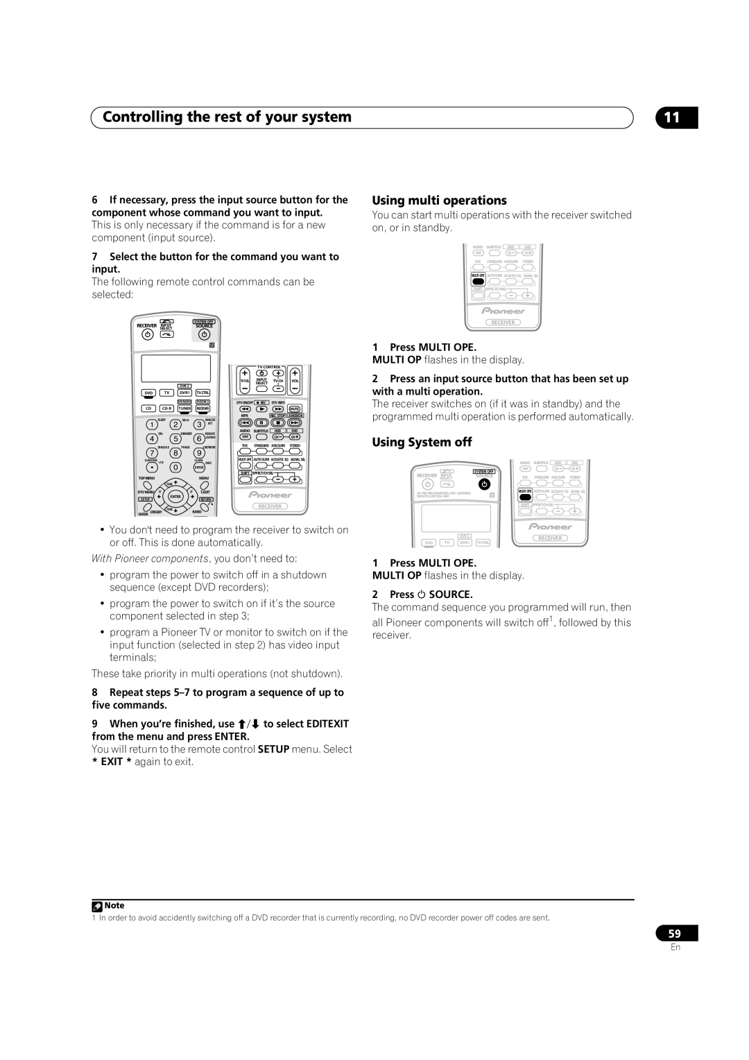 Classe Audio VSX-80TXV-S manual Using multi operations, Using System off 