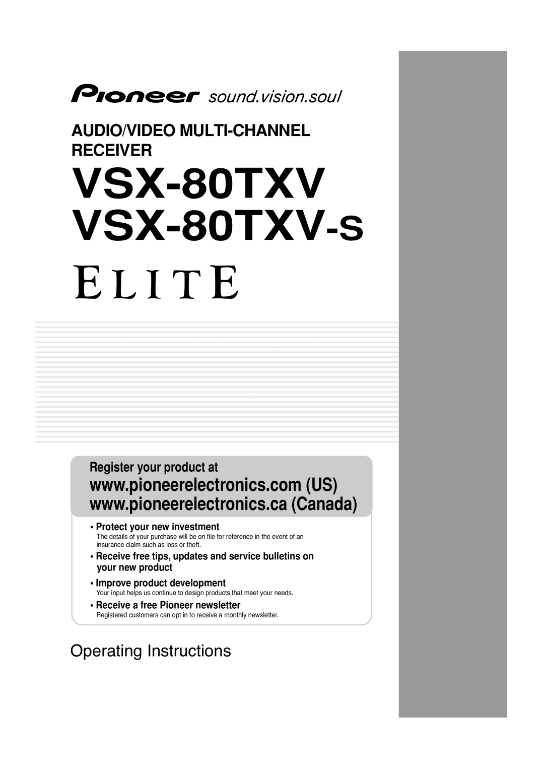 Classe Audio manual VSX-80TXV VSX-80TXV-S, Audio/Video Multi-Channelreceiver, Operating Instructions 