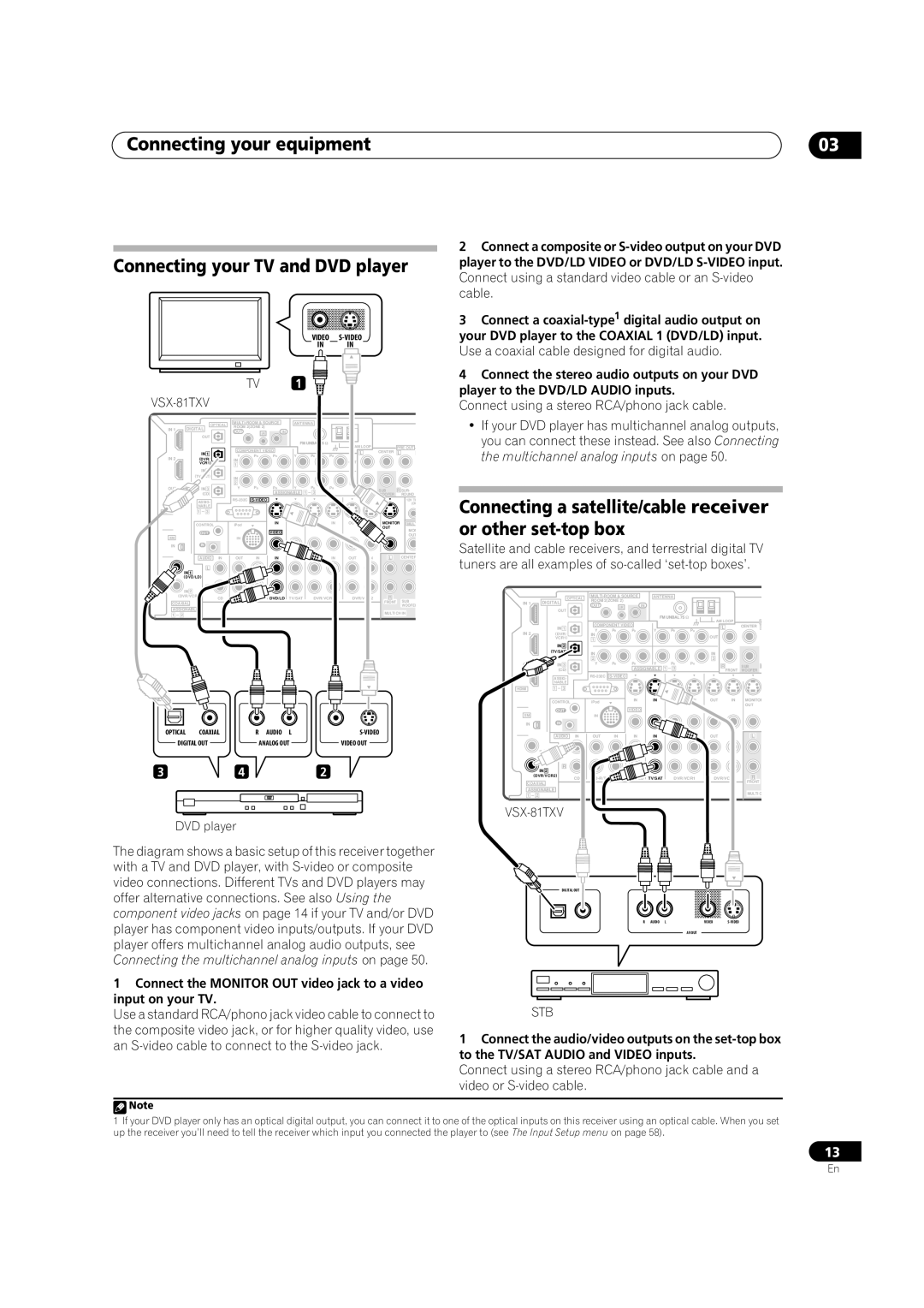 Classe Audio VSX-81TXV-S manual Connecting your equipment Connecting your TV and DVD player, 342 