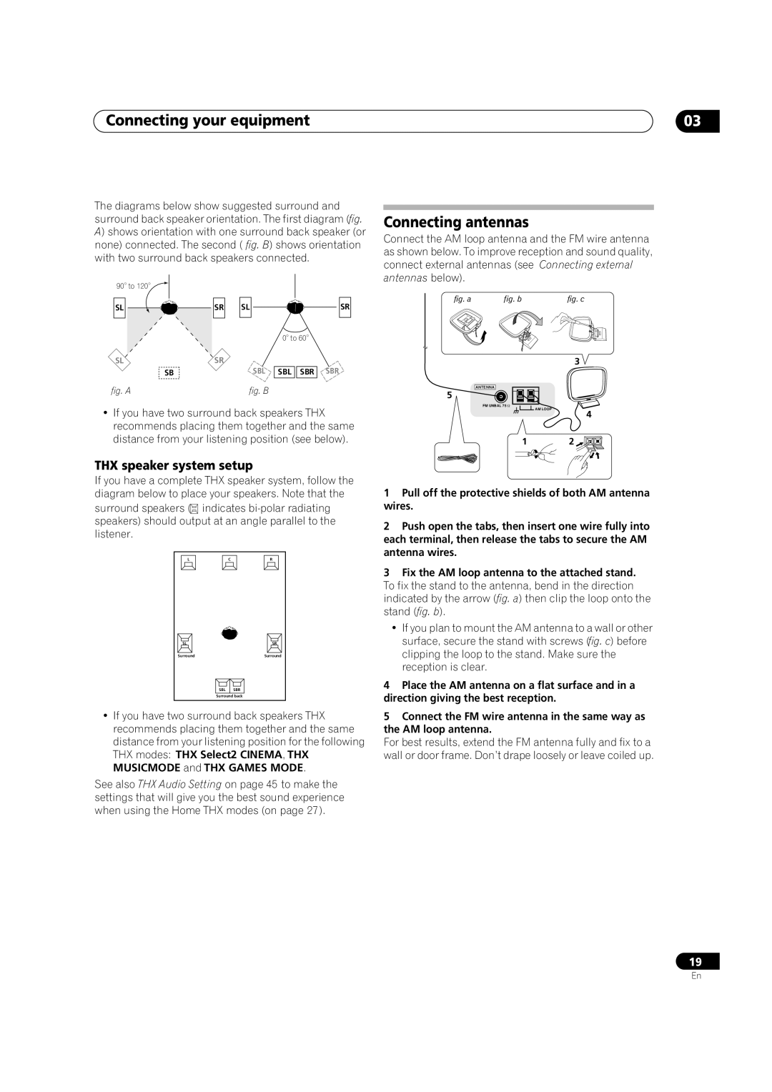 Classe Audio VSX-81TXV-S manual Connecting antennas, THX speaker system setup 