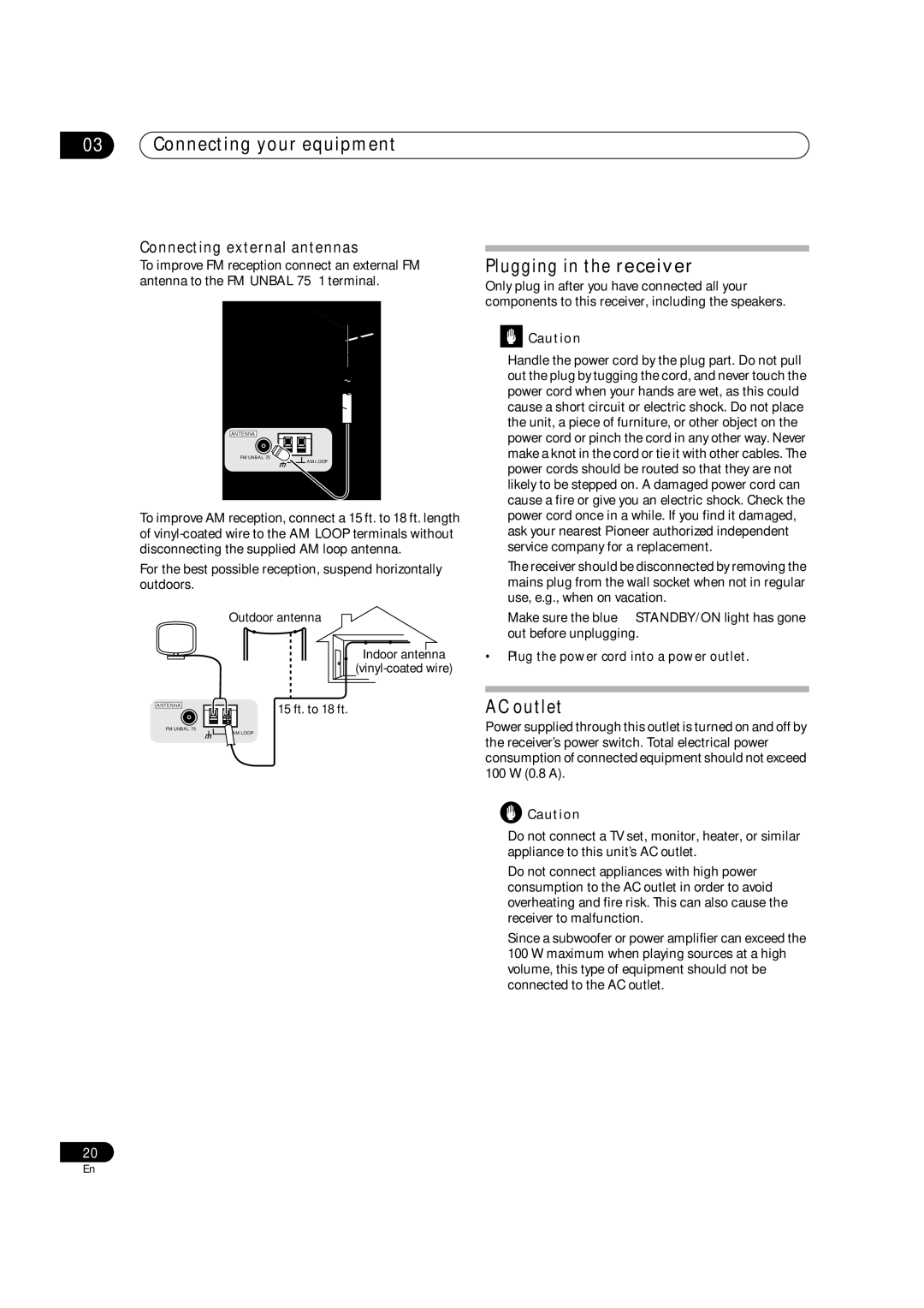 Classe Audio VSX-81TXV-S manual Plugging in the receiver, AC outlet, Connecting external antennas 