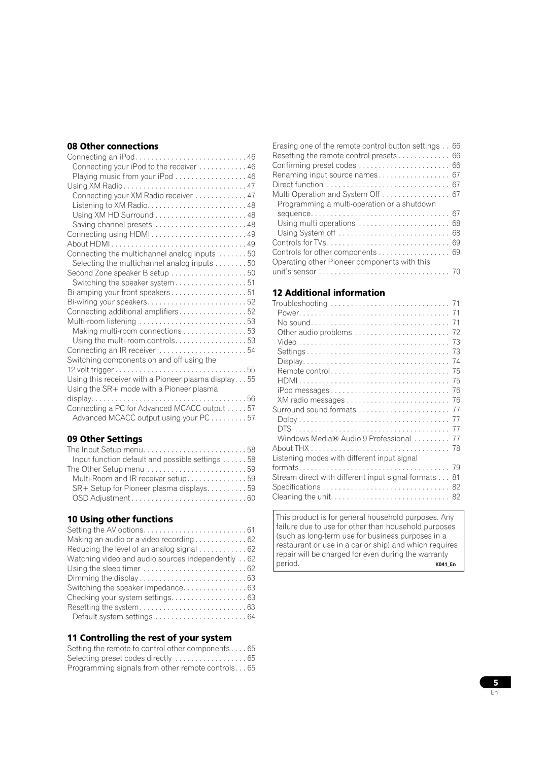 Classe Audio VSX-81TXV-S manual Other connections, Other Settings, Using other functions, Additional information 