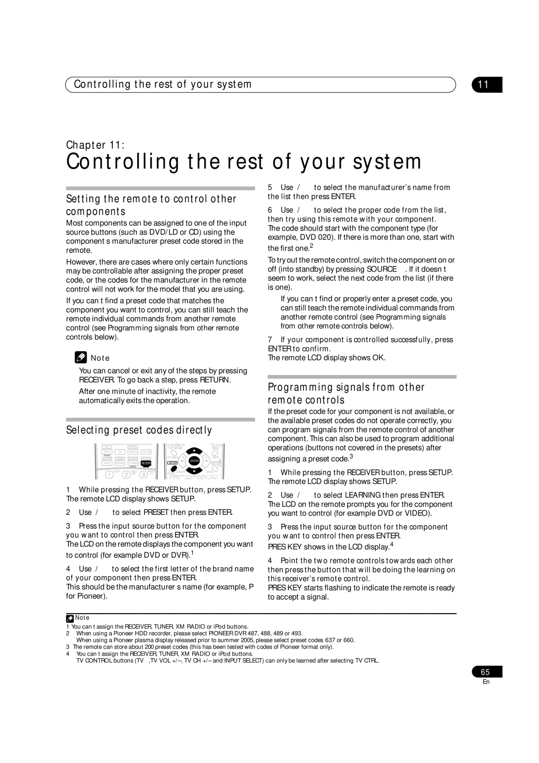 Classe Audio VSX-81TXV-S Controlling the rest of your system Chapter, Setting the remote to control other components 