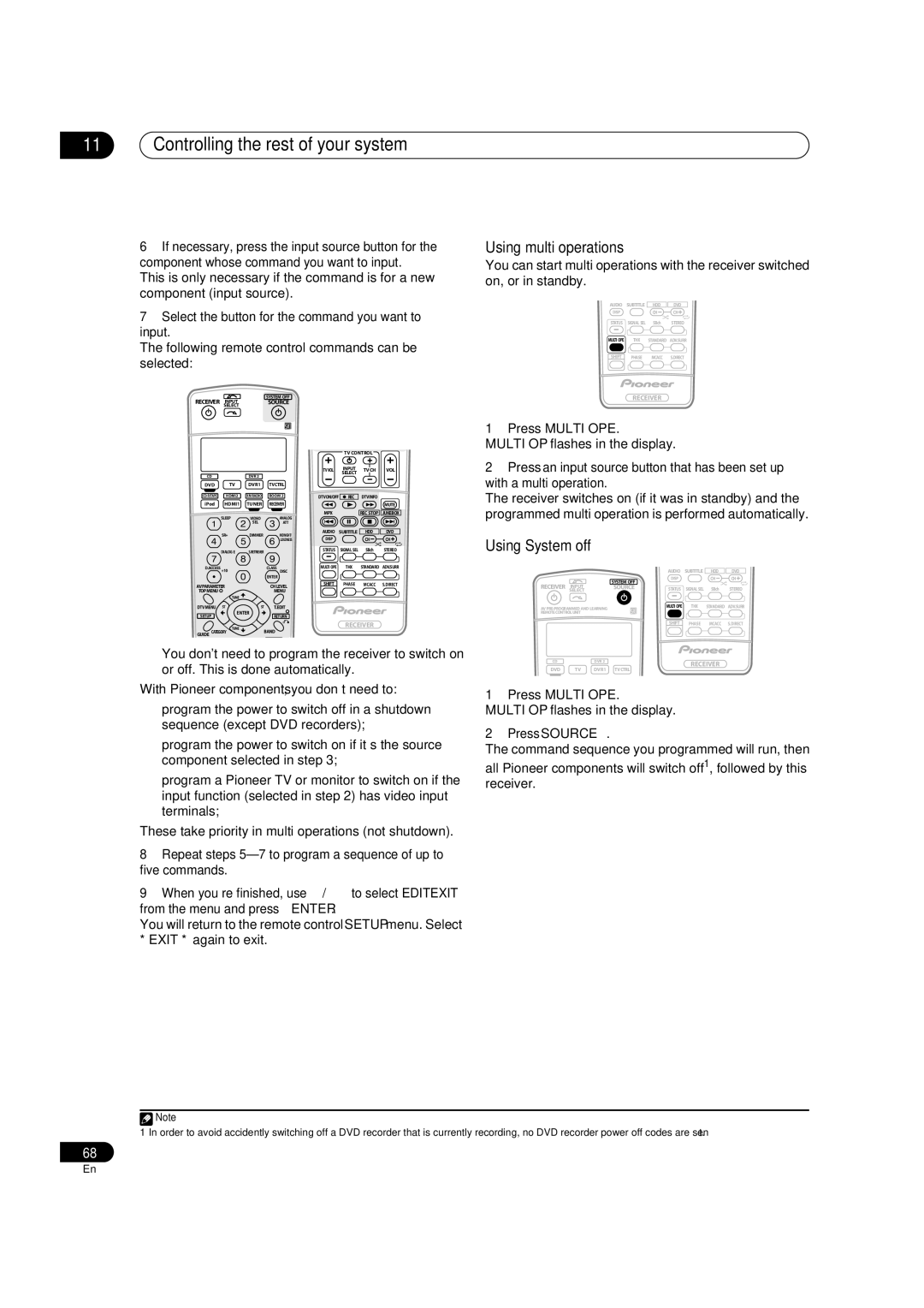 Classe Audio VSX-81TXV manual Using multi operations, Using System off, Select the button for the command you want to input 