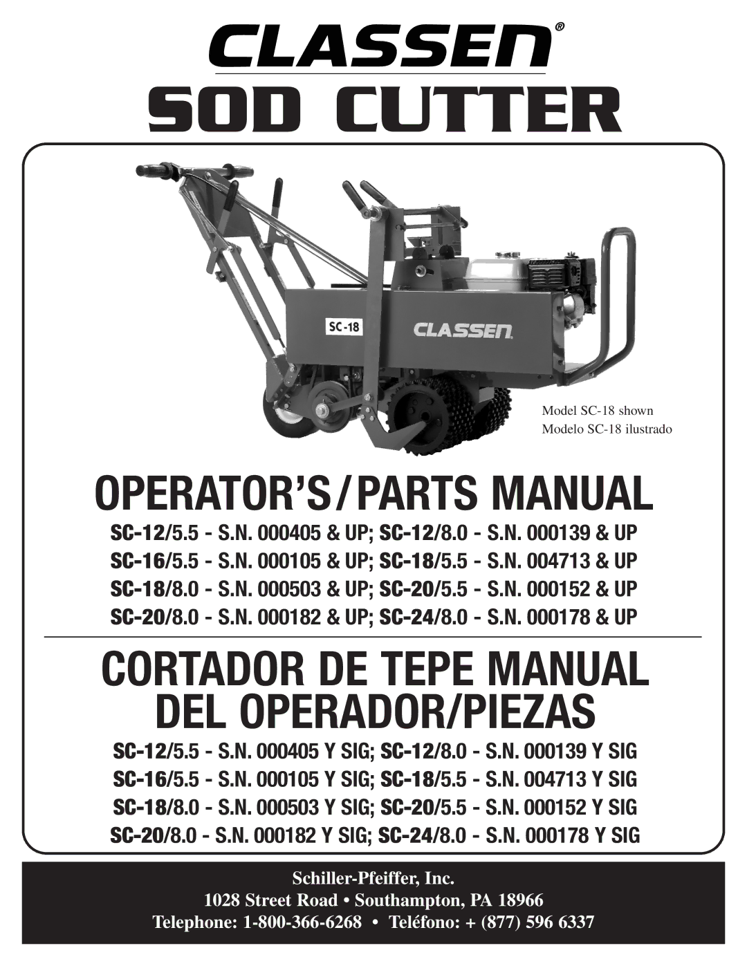 Classen SC-12/5.5, SC-20/5.5, SC-16/5.5, SC-12/8.0, SC-20/8.0, SC-18/8.0, SC-18/5.5 manual SOD Cutter 