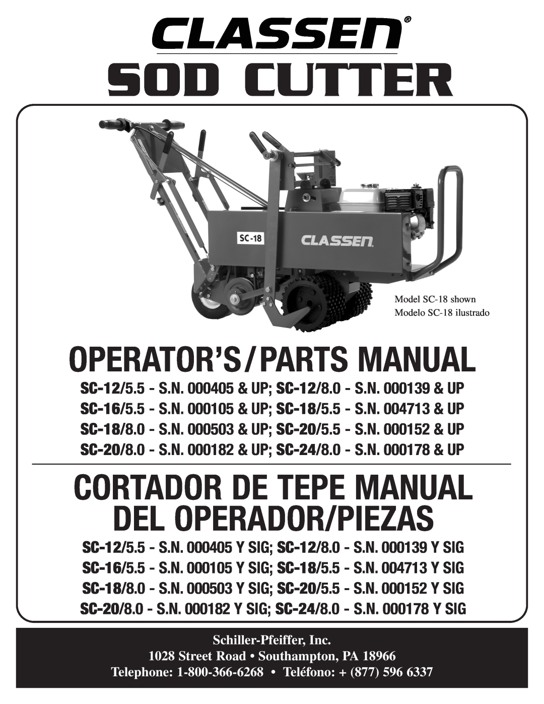 Classen SC-12/5.5, SC-20/5.5 manual Sod Cutter, Del Operador/Piezas, Operator’S/Parts Manual, Cortador De Tepe Manual 