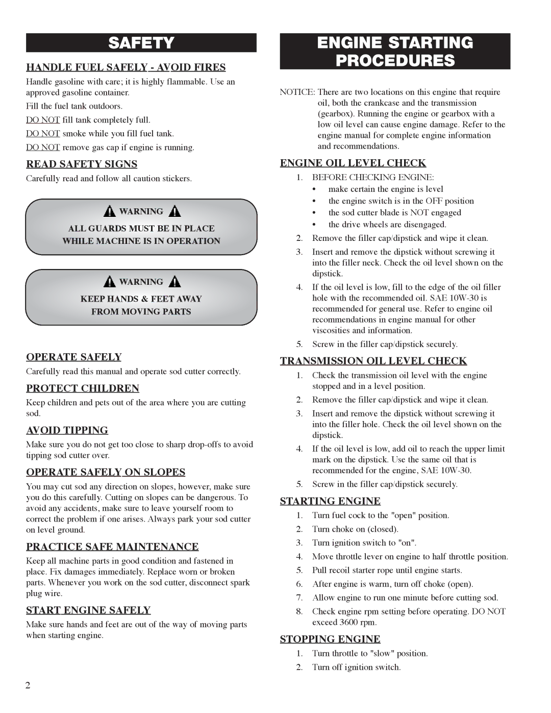 Classen SC-18, SC-24, SC-20, SC-16, SC-12 manual Safety, Engine Starting Procedures 