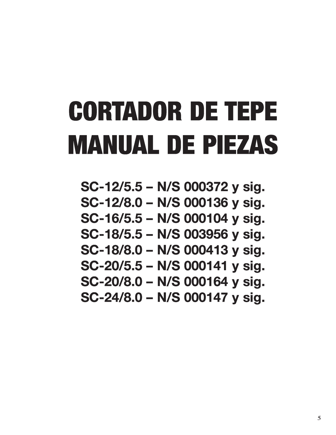 Classen SC-18, SC-24, SC-20, SC-16, SC-12 manual Cortador De Tepe Manual De Piezas 