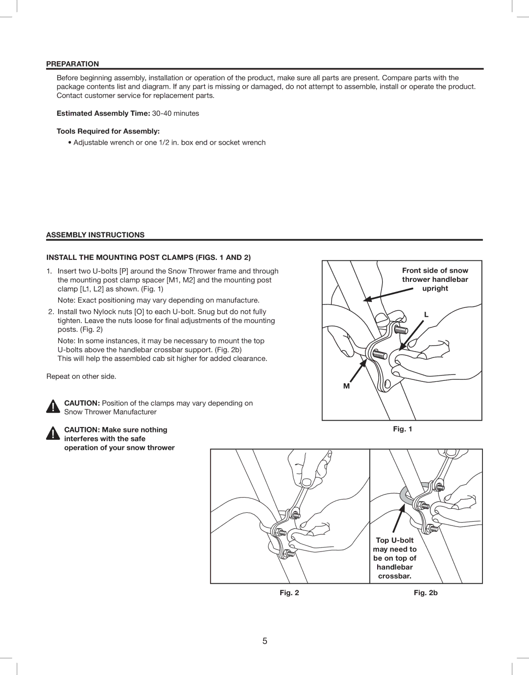 Classic Accessories 08CH56_10159 manual Preparation, Assembly instructions Install the mounting post Clamps Figs 