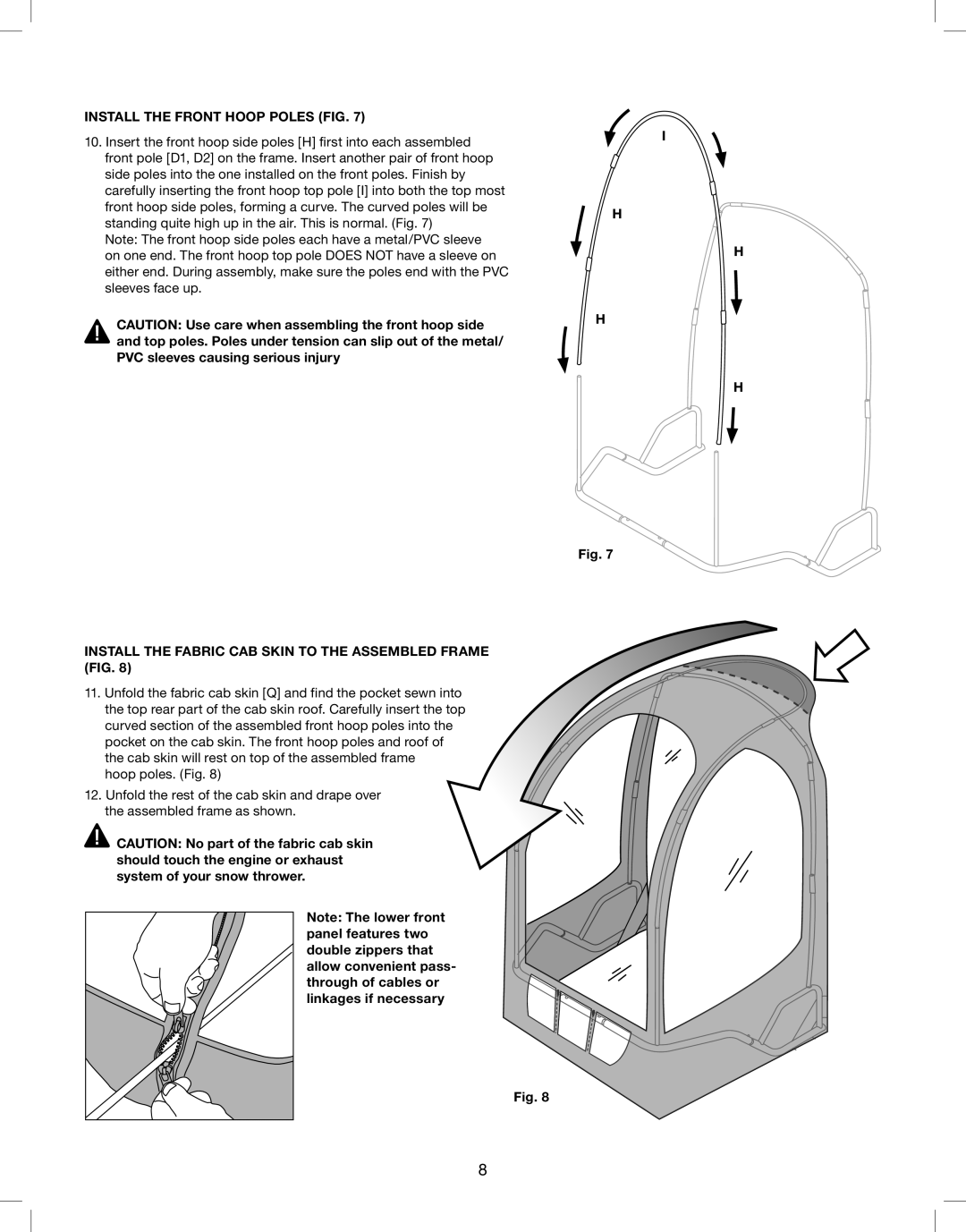 Classic Accessories 08CH56_10159 Install the Front Hoop Poles fig, Install the fabric cab skin to the assembled frame fig 