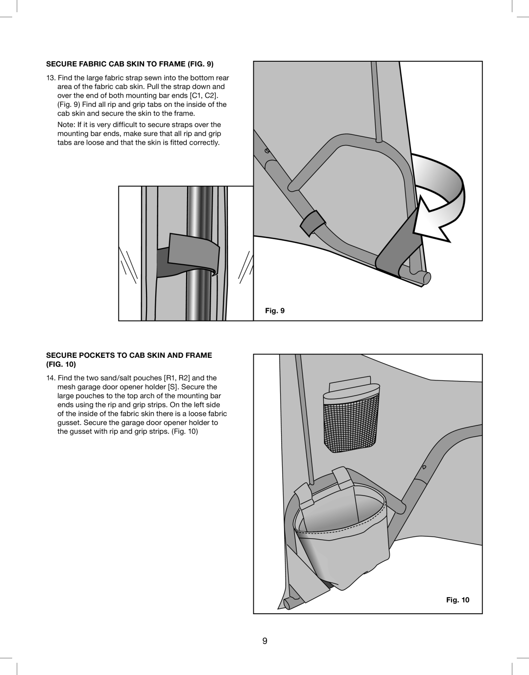 Classic Accessories 08CH56_10159 manual Secure Fabric Cab Skin to Frame fig, Secure Pockets to cab skin and Frame fig 