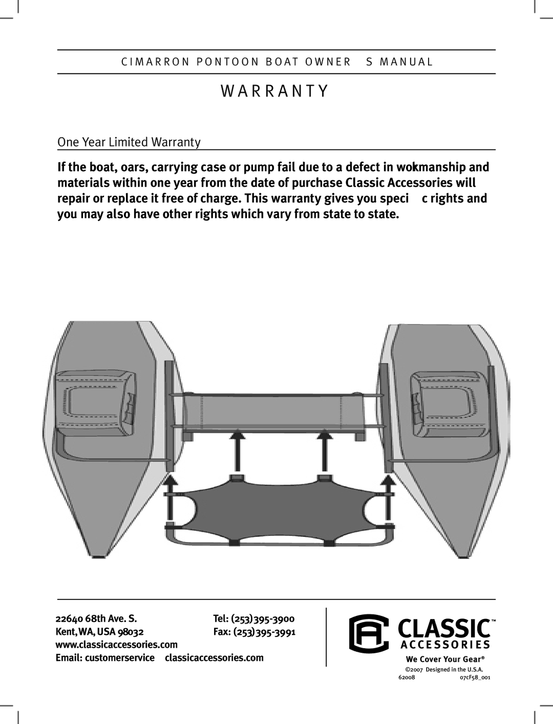 Classic Crafts Cimarron owner manual R R a N T Y, One Year Limited Warranty 