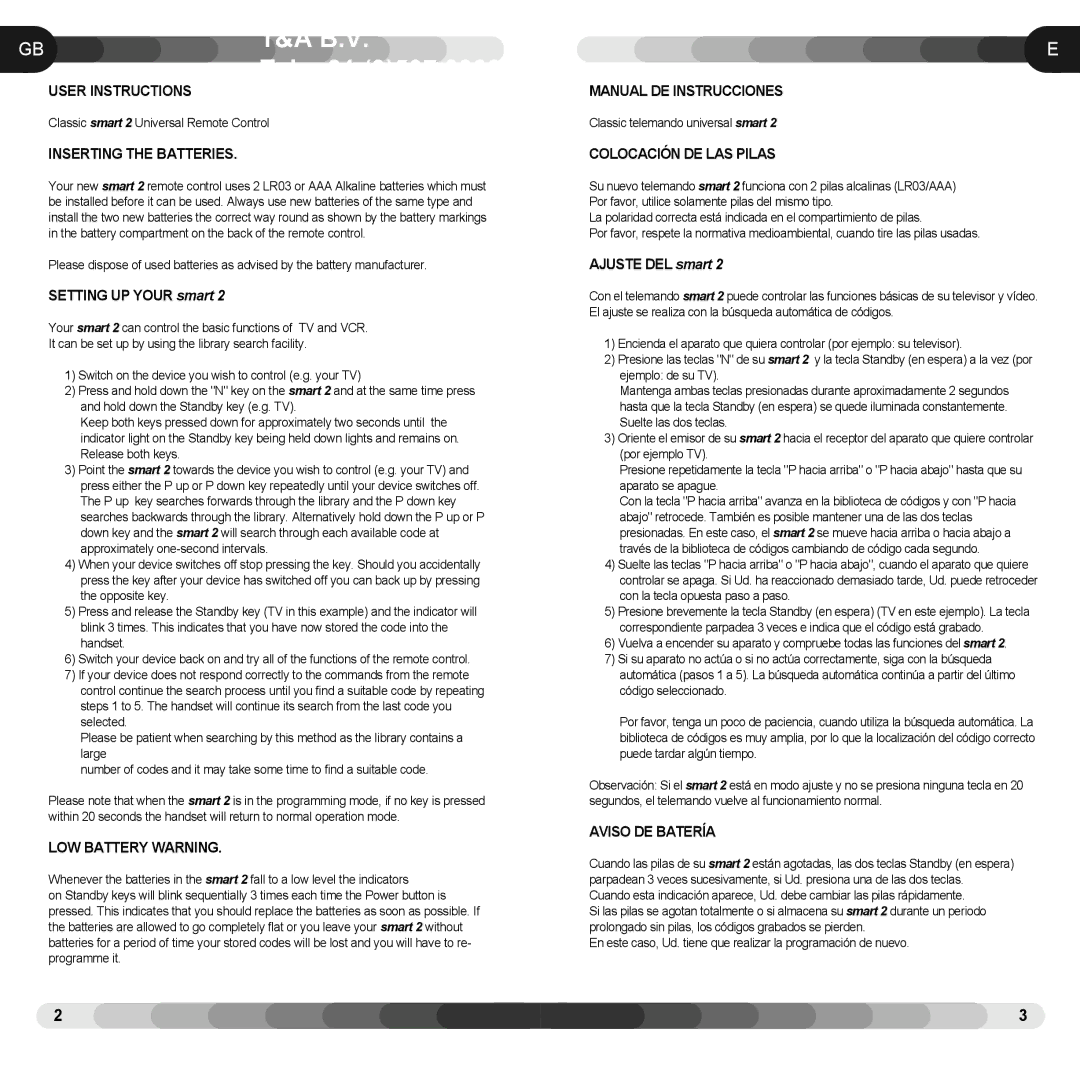 Classic Electronics LR03/AAA User Instructions, Inserting the Batteries, LOW Battery Warning, Manual DE Instrucciones 