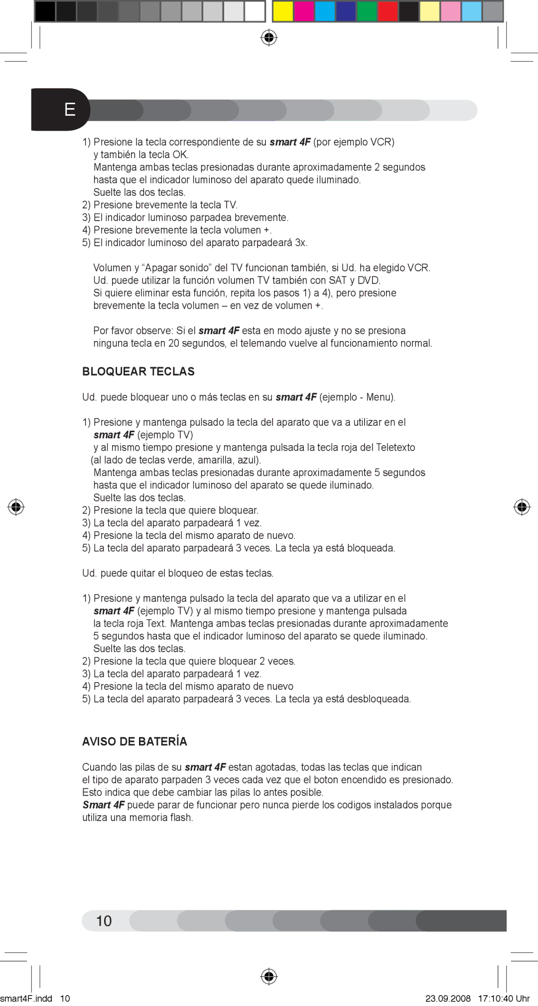 Classic Electronics Smart 4F manual Bloquear Teclas, Aviso DE Batería 